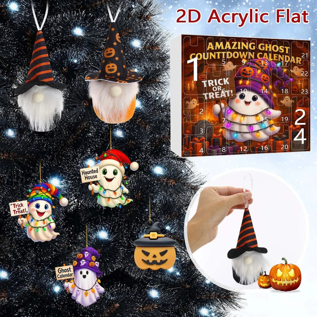 Ghost pumpkin doll blind box set with 16 pendants, 6 PVC figurines, and 2 plush dolls for Halloween and Christmas tree dress up