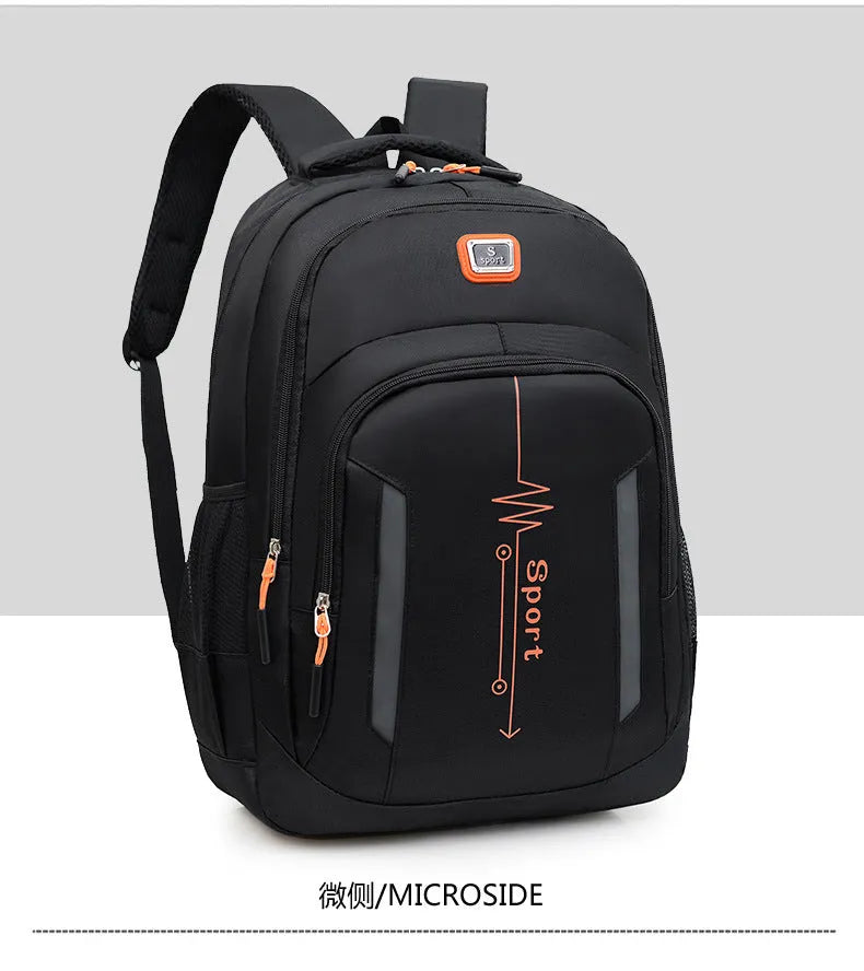 Oxford cloth capacity backpack with airpillow straps showing sewing line detailing in business travel setting