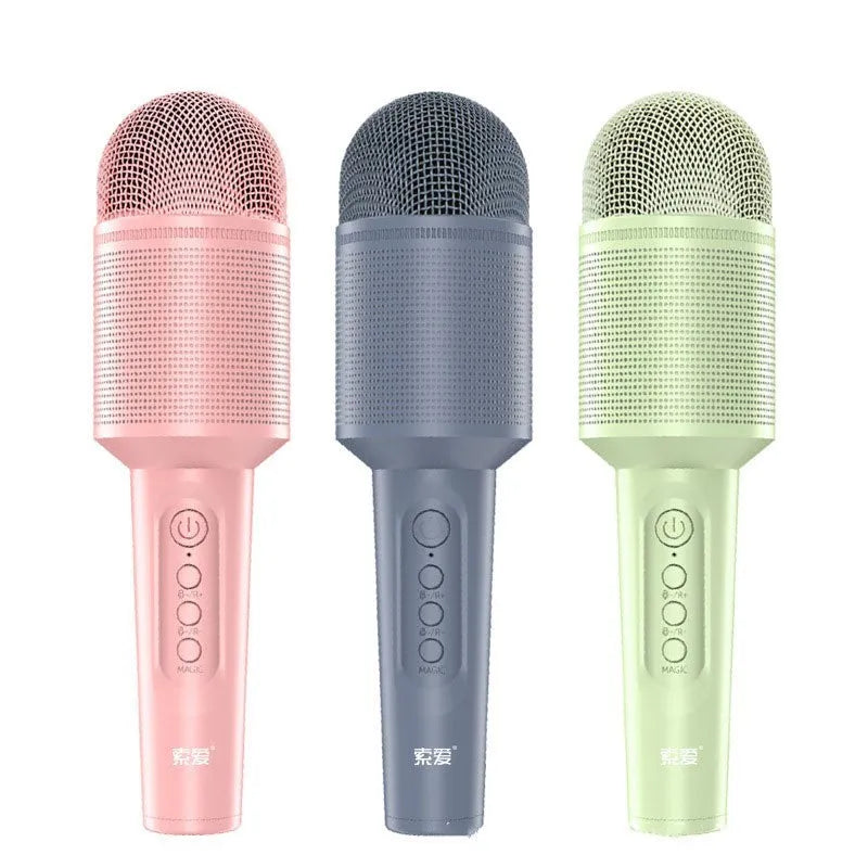 Girly pink wireless Bluetooth karaoke microphone with USB connectivity style.