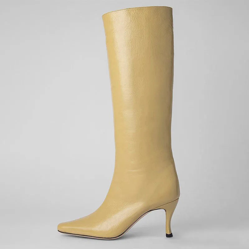 Women's black square toe cowboy boot with a microfiber upper, shown from the side.