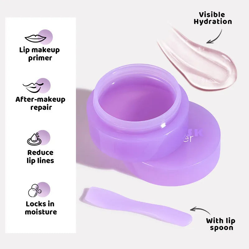 Box containing a lip exfoliating balm and a silicone scraper tool for lip care treatment