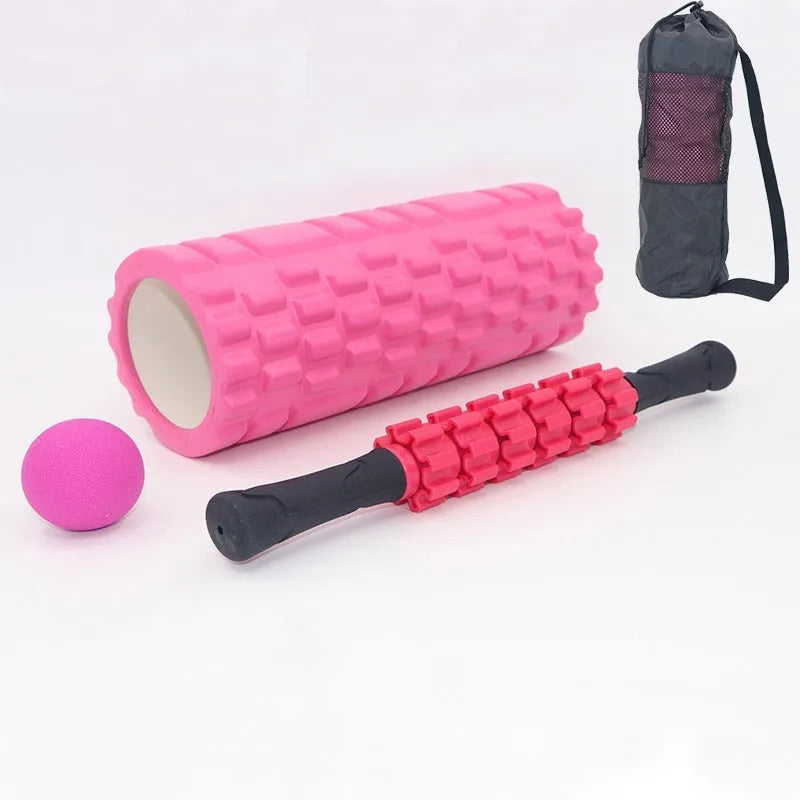 33cm black six-piece foam roller set with gear massage bar stick