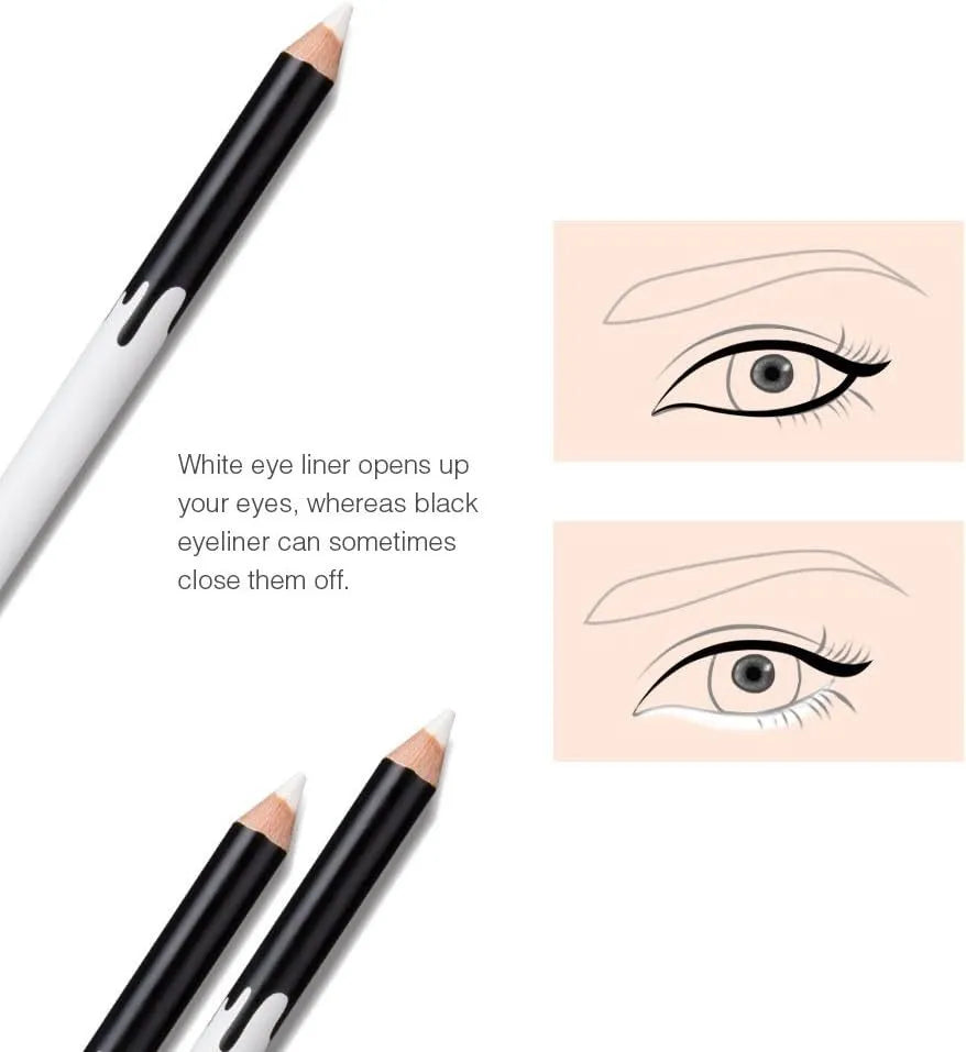12-piece white and black waterproof eyeliner pencil set with retractable design and sharpener