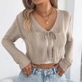 Women's khaki viscose coat with hollow-out pattern and lace-up front fastening