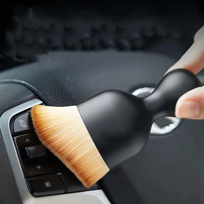 Soft PVC car interior cleaning brush in white, pink, and black colours, shown with size scale.