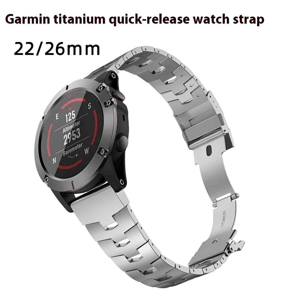 Garmin Jiaming Fenix replacement watch strap in black, silver, titanium colours for 22mm and 26mm widths