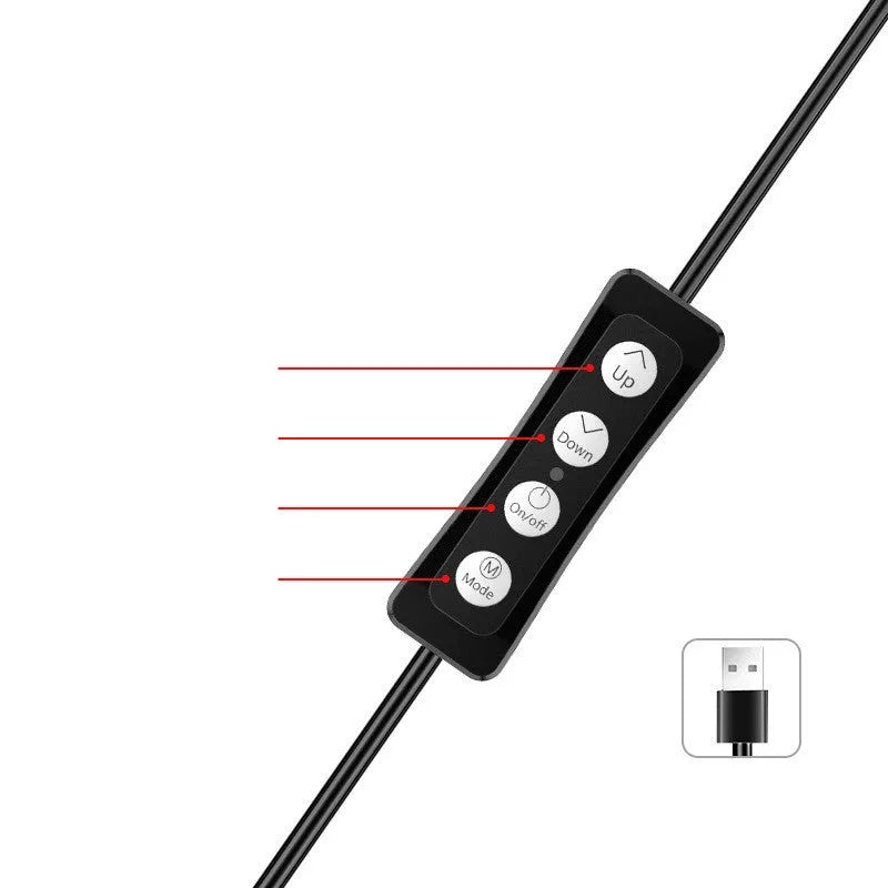 10 inch ring fill light desktop tripod stand with Bluetooth remote and phone holder on a table