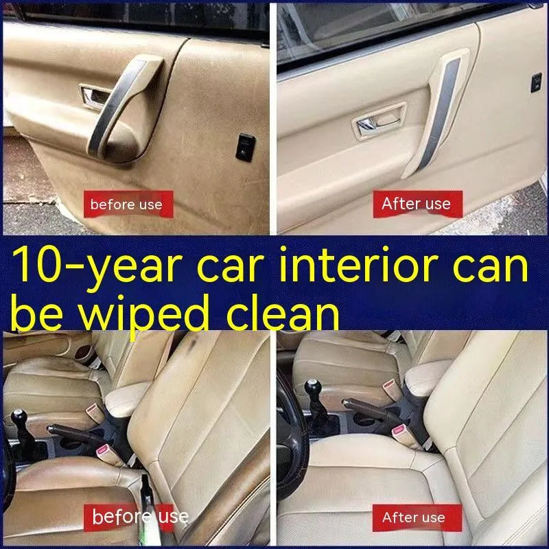 Fabric roof foam decontamination cleaner bottle with towel and sponge wipes for interior car ceilings