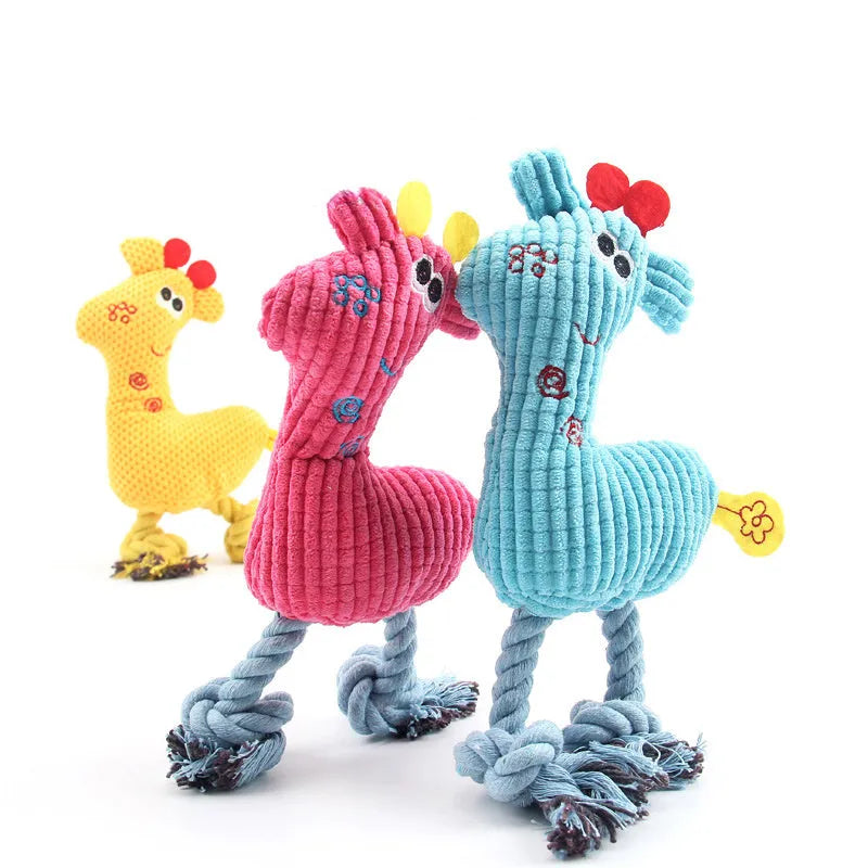 Blue deer shaped plush dog toy with corn grain texture on a white background
