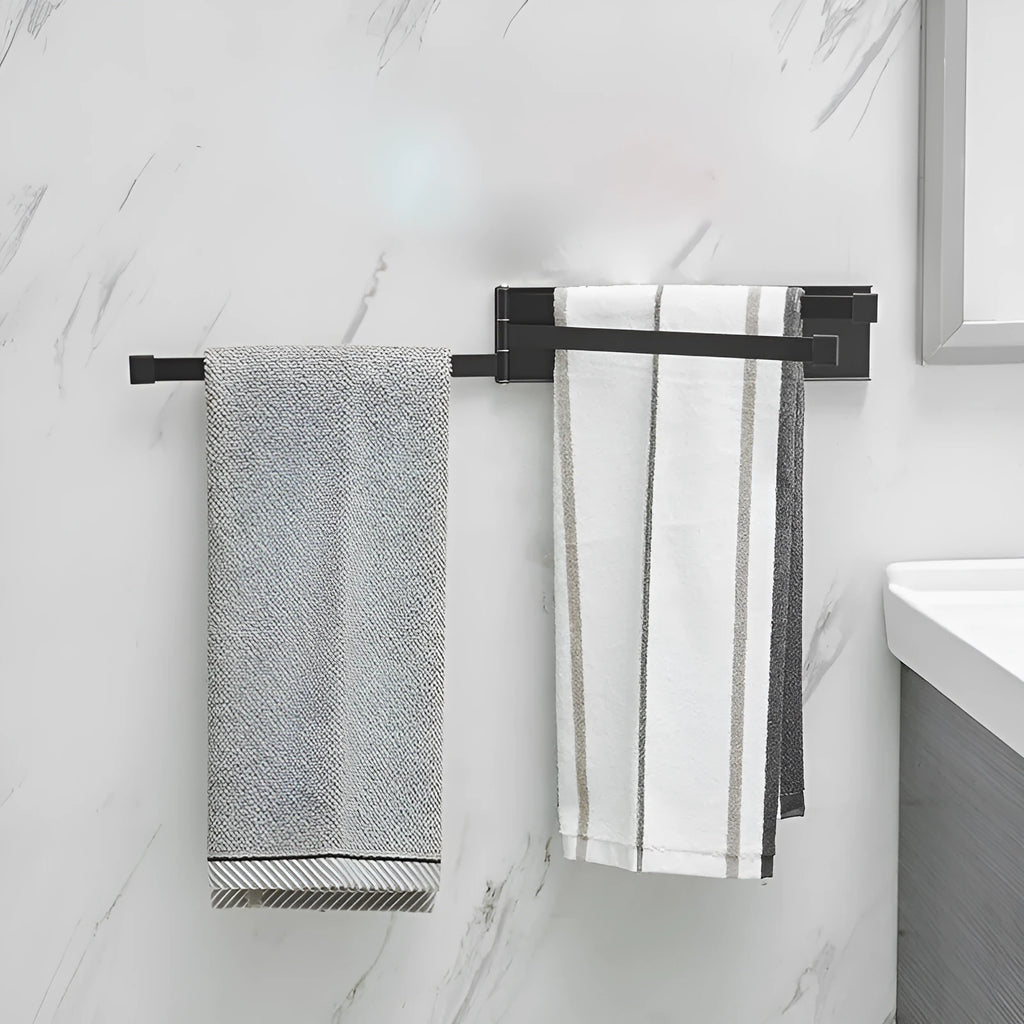Folding towel rack with no-drill installation for bathroom organisation