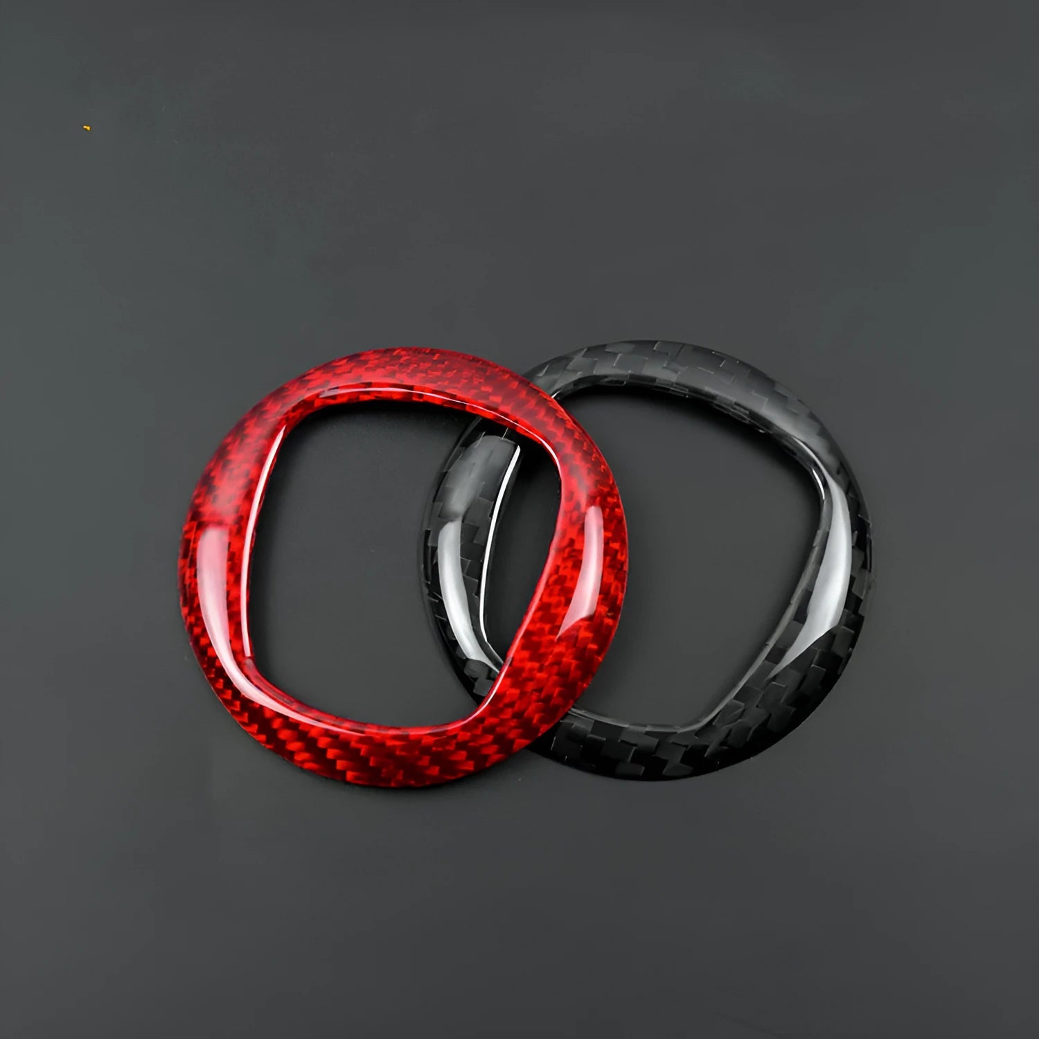 Real dry carbon carbon fibre steering wheel decorative sticker frame in black and red colour options.