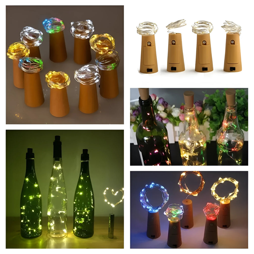 Silver wire LED string lights with bottle stopper for wine bottle decoration