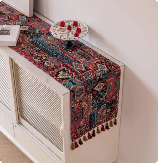 European country retro style table flag with decorative handwoven tassels in multiple colour options