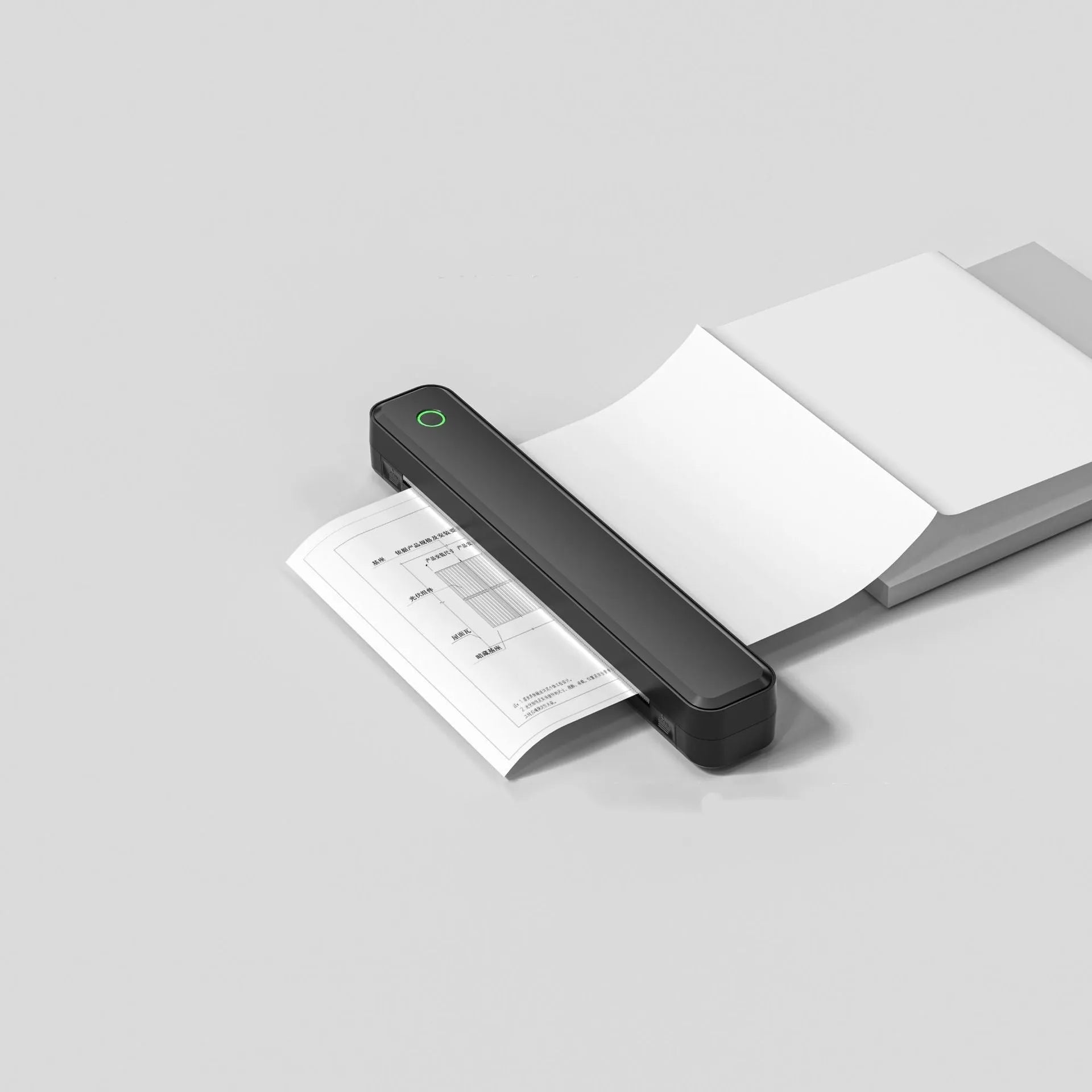 Black or white Bluetooth thermal printer for mobile devices measuring 295mm long
