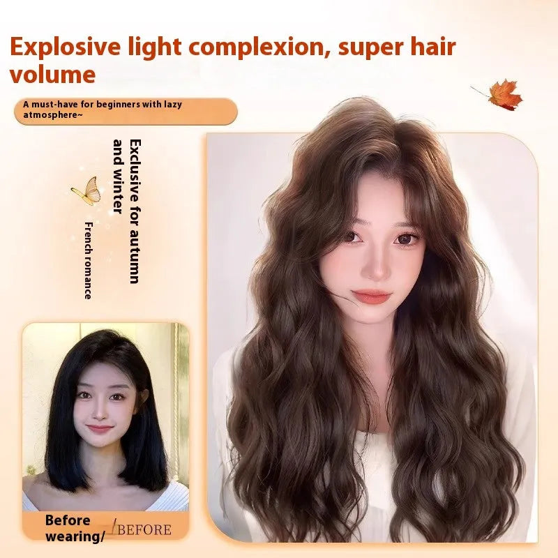 Full-head long curly hair wig with side bangs in high temperature fibre material