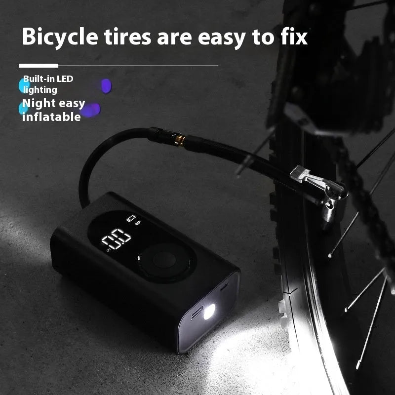 Mini wireless handheld tire inflator with ABS PC body, power bank and flashlight, 198 x 75 x 52 mm