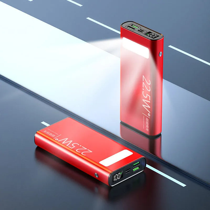 Alloy 22.5W super fast charging 20000mAh power bank in black, showing LCD display and compact size.