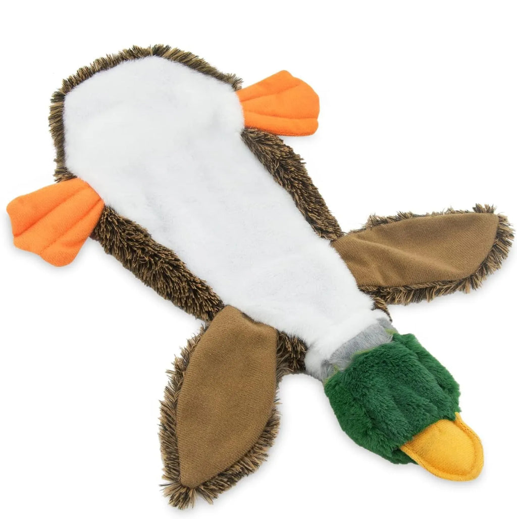 Wild Duck 2-in-1 stuffless dog toy with soft plush fabric and protected squeakers