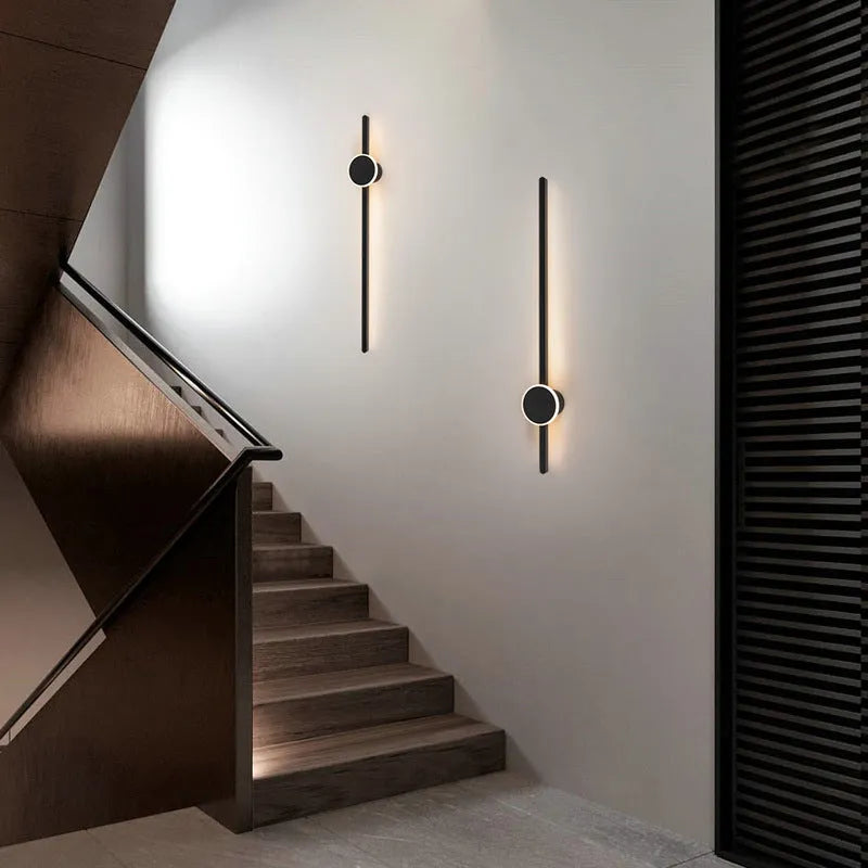 Black and white grid-free strip wall lamp with acrylic shade and three-colour LED lighting