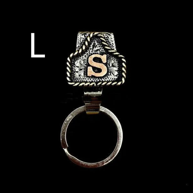 Handmade metal cow tag belt keychain in rustic design with multiple colour options