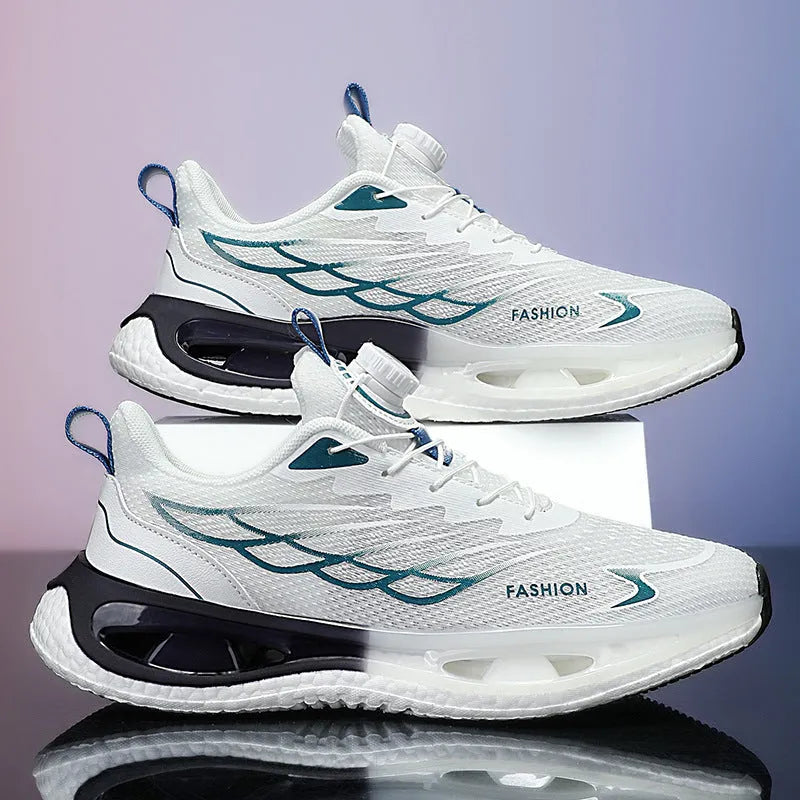 Youth casual sneaker with rotating button fastening in light blue mesh with shock-absorbing sole