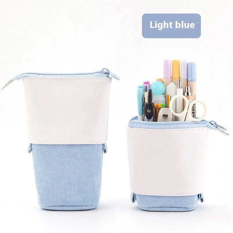 Korean style drop-down telescopic stationery case in corduroy PU material