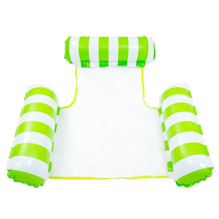 Inflatable floating bed 124x99cm in green stripes on water with environmentally friendly PVC construction