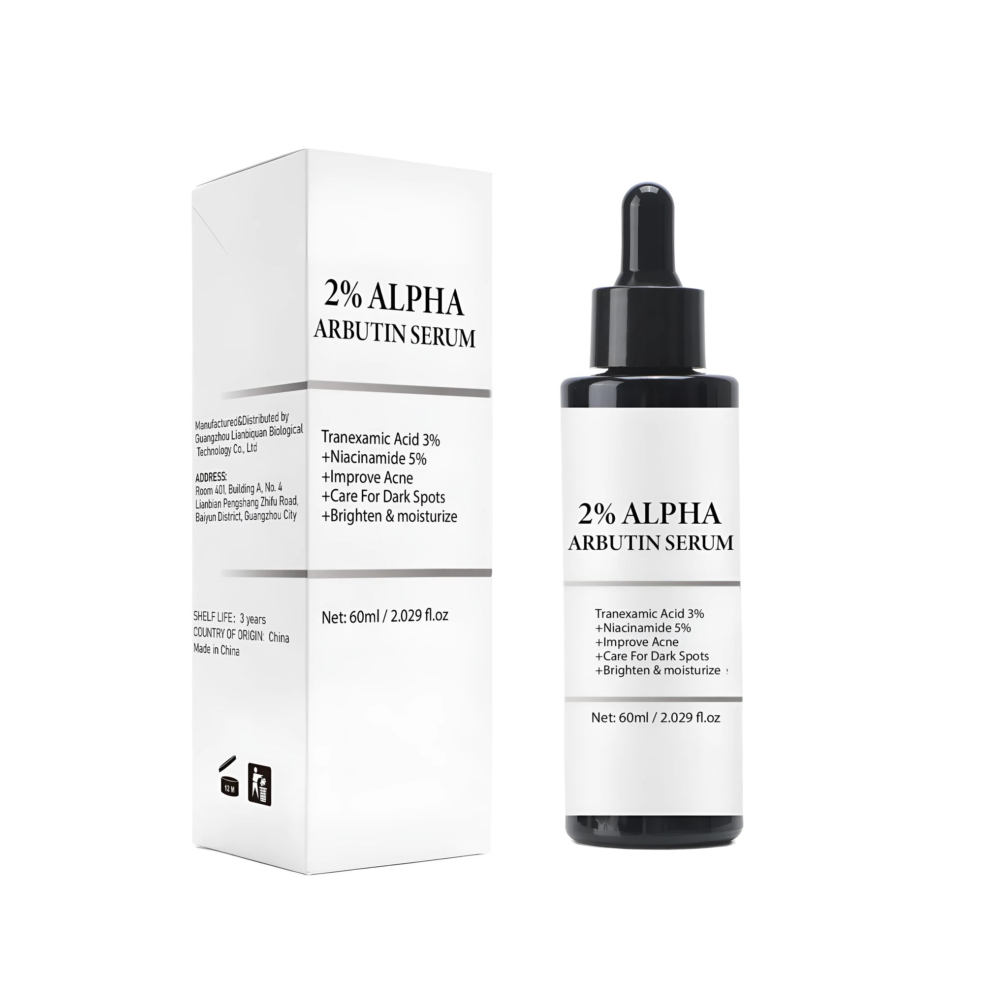 60ml Alpha-Arbutin facial care solution bottle for moisturising and hydrating skin