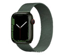 Stainless steel watch strap in silver shown attached to a watch with a 42mm case.