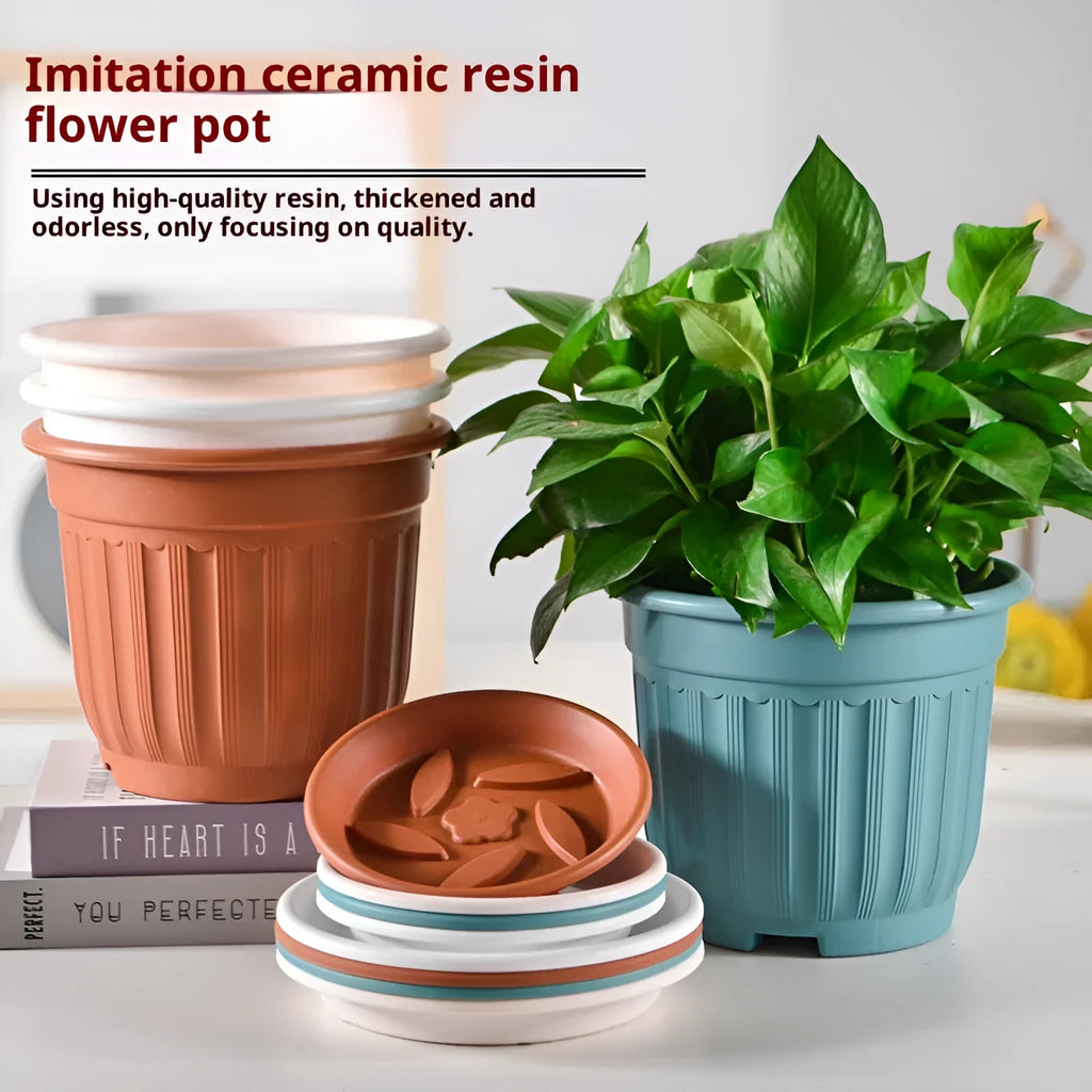 Thick resin European Roman floor planter pot with blue pallet for Chinese rose and hydrangea