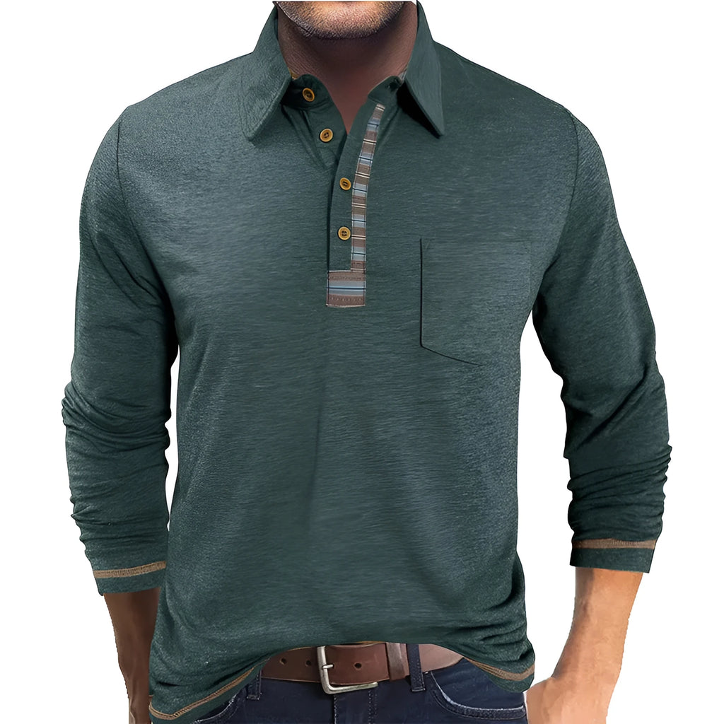 Men's long sleeve button-down collar polo shirt in 210g colour cotton frame fabric, regular fit, seven colours, S-XXXL