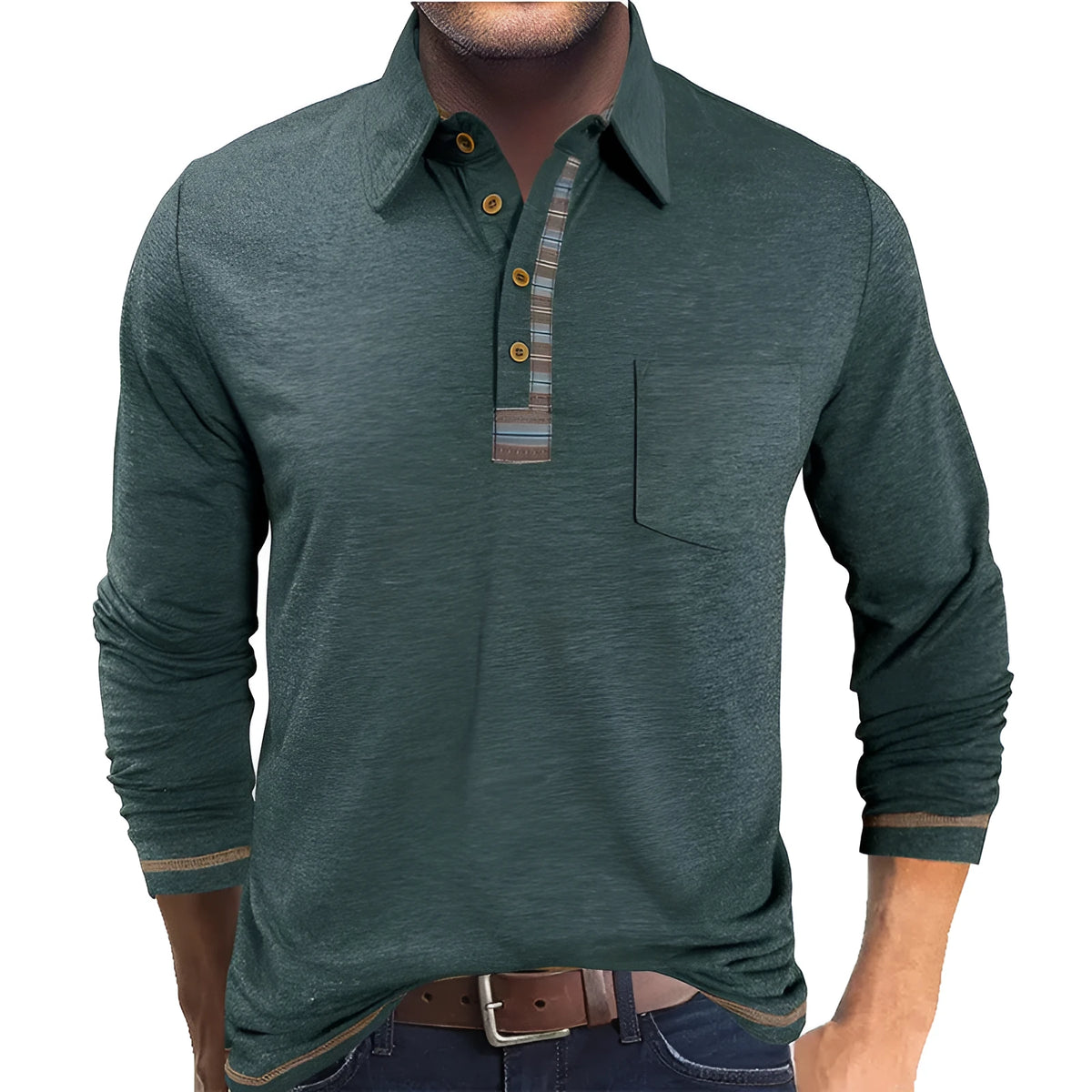 Men's long sleeve button-down collar polo shirt in 210g colour cotton frame fabric, regular fit, seven colours, S-XXXL