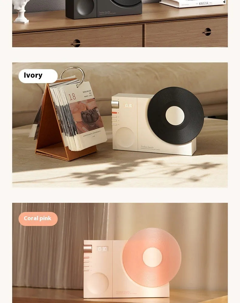 Mini Bluetooth speaker with card slot in Obsidian Black, Coral Pink, Ivory White and Plum Green colours