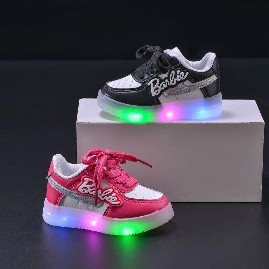 Girls' soft soled board shoes with letter pattern and sequins, black or pink, Velcro fastening, sizes 21-30