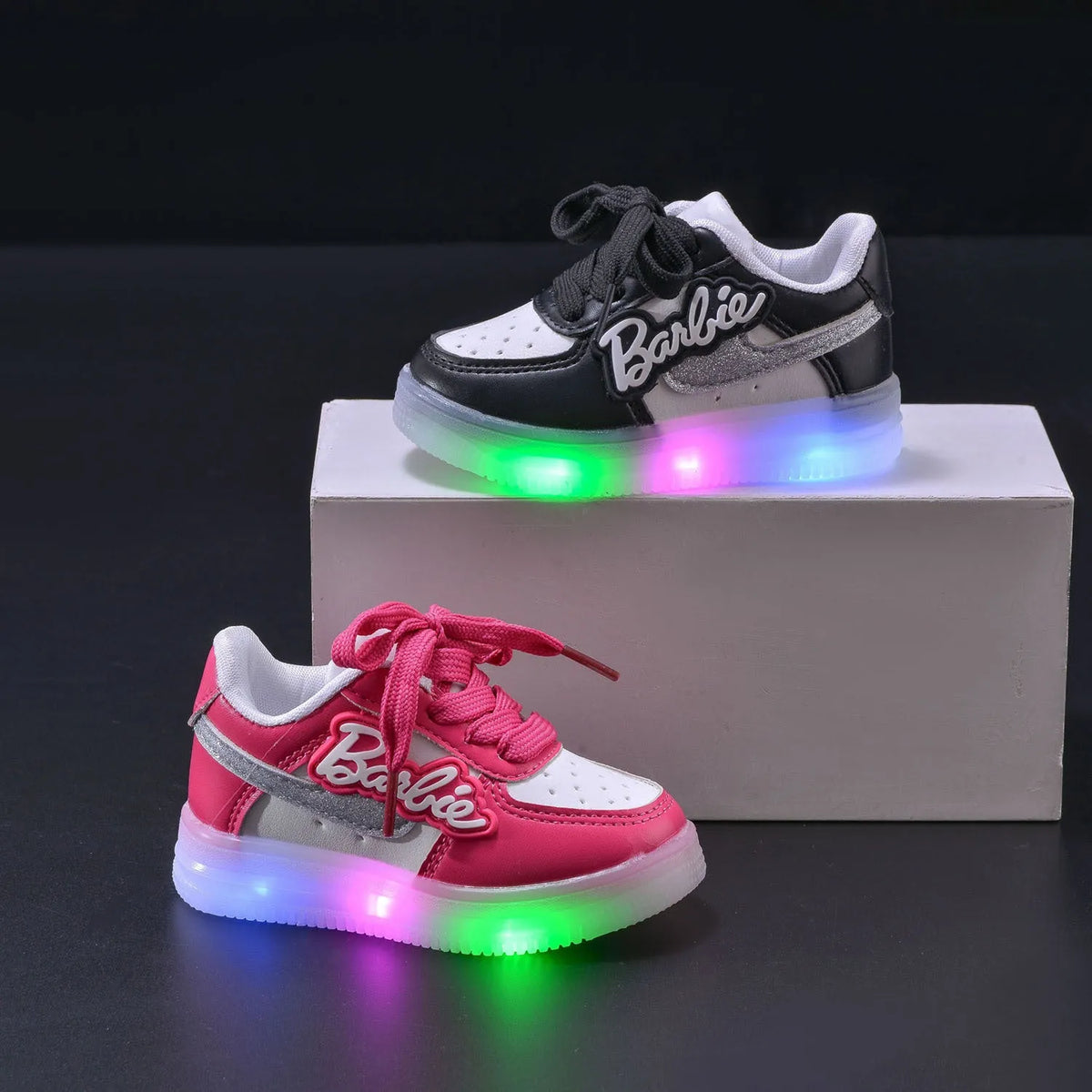 Girls' soft soled board shoes with letter pattern and sequins, black or pink, Velcro fastening, sizes 21-30
