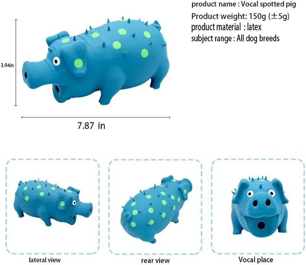 Latex pig-shaped dog chew toy with squeaker in assorted colours for aggressive chewers