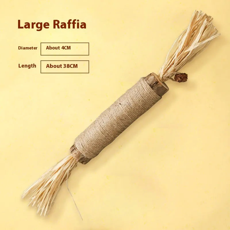 Large Polygonum Mu wood cat teeth grinding chew toy, 22mm diameter, shown in catnip lafite grass style
