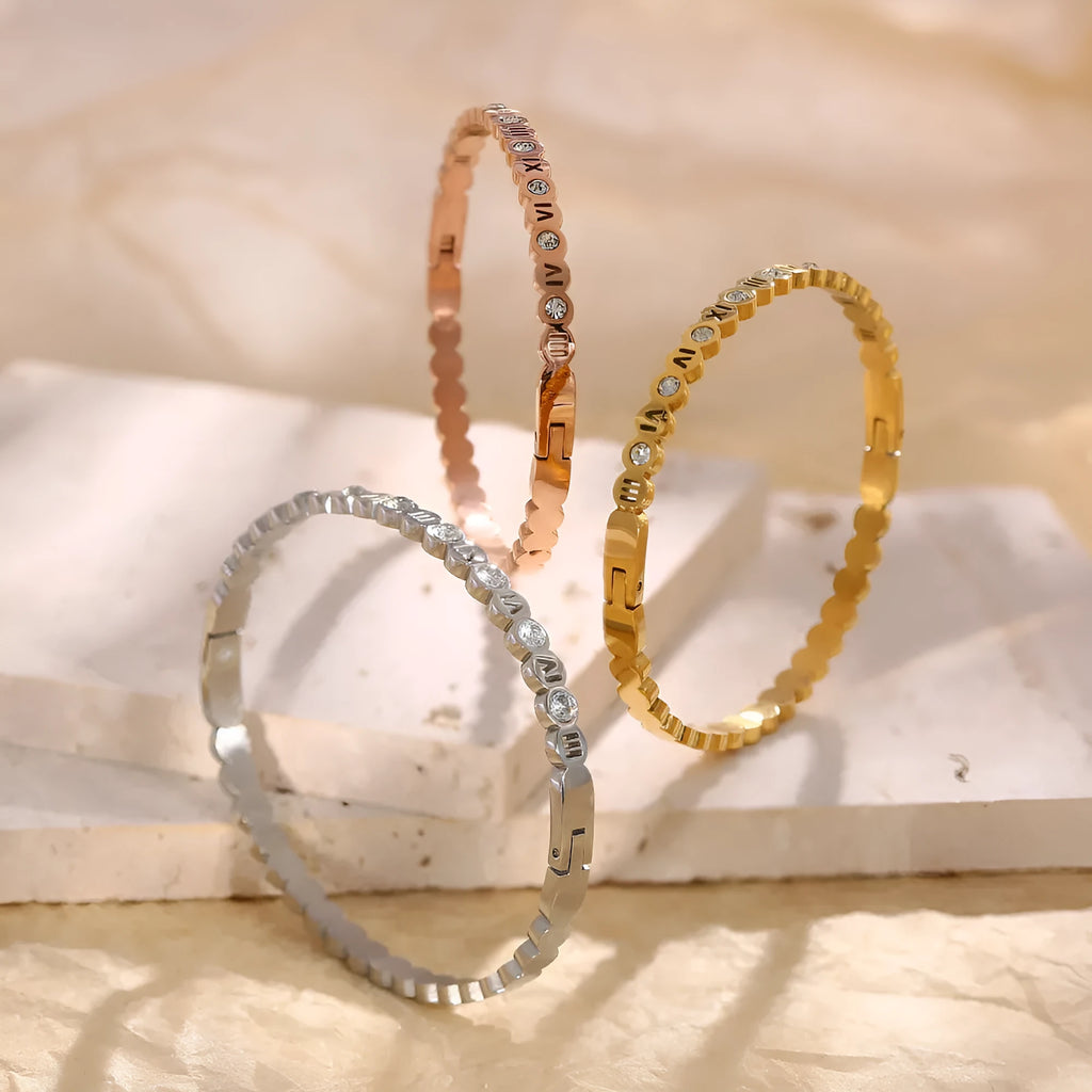 Titanium steel number bracelet with Korean style design in gold, rose gold or steel colour