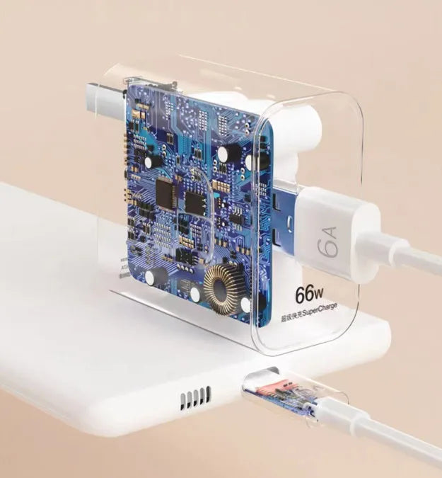 White USB Type-C super fast charger with 66W 120W output and Type-C cable for phones