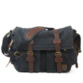 Men's retro canvas crossbody shoulder bag with flap closure and cowhide trim in Army Green colour.