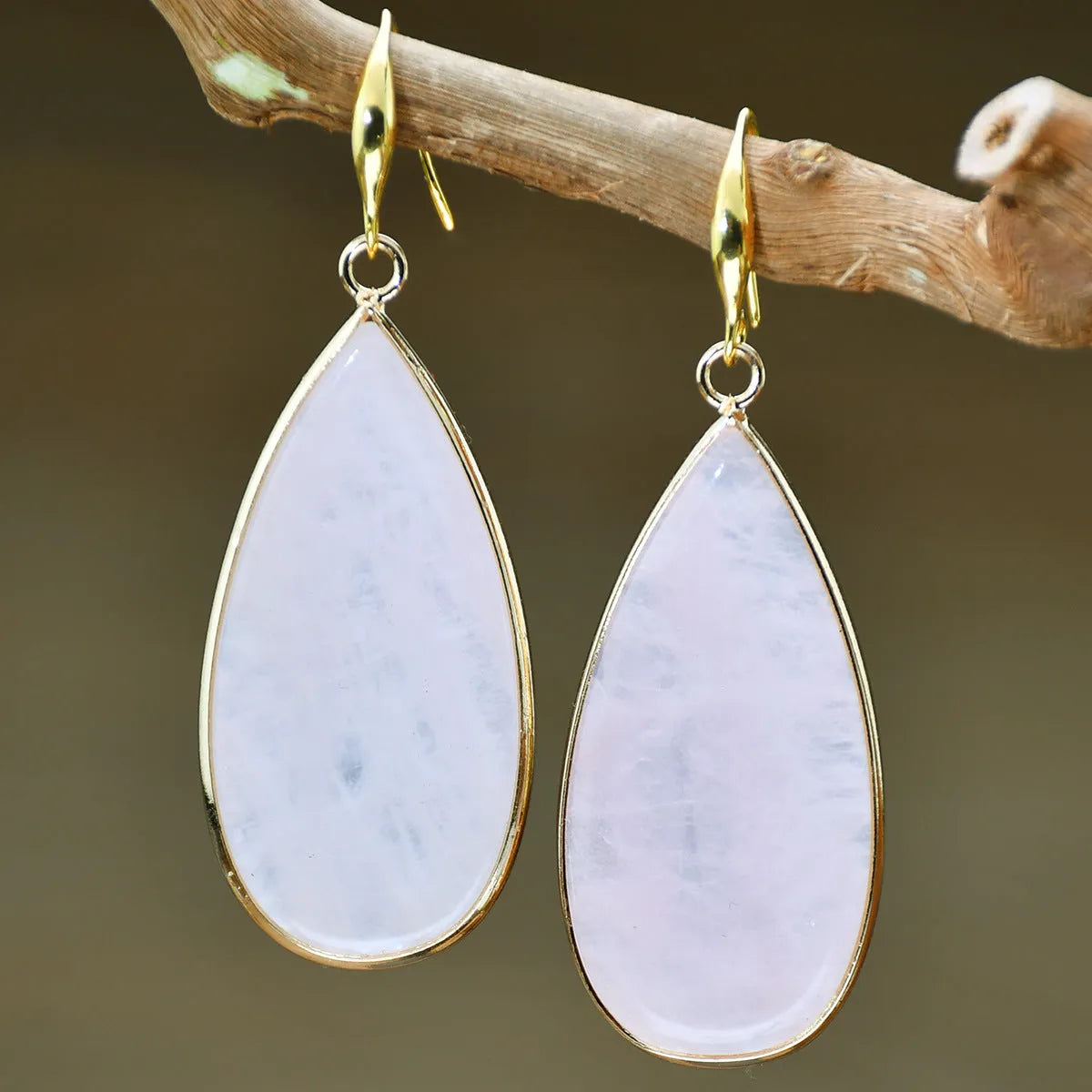 Vintage long water drop stone earrings in five colour options with textured surface