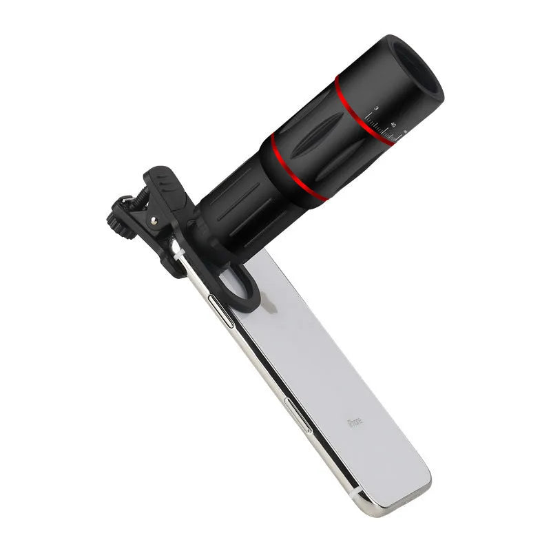 Mobile phone zoom telephoto lens 15-45x with universal clip, UV filter, metal tripod and red or black finish