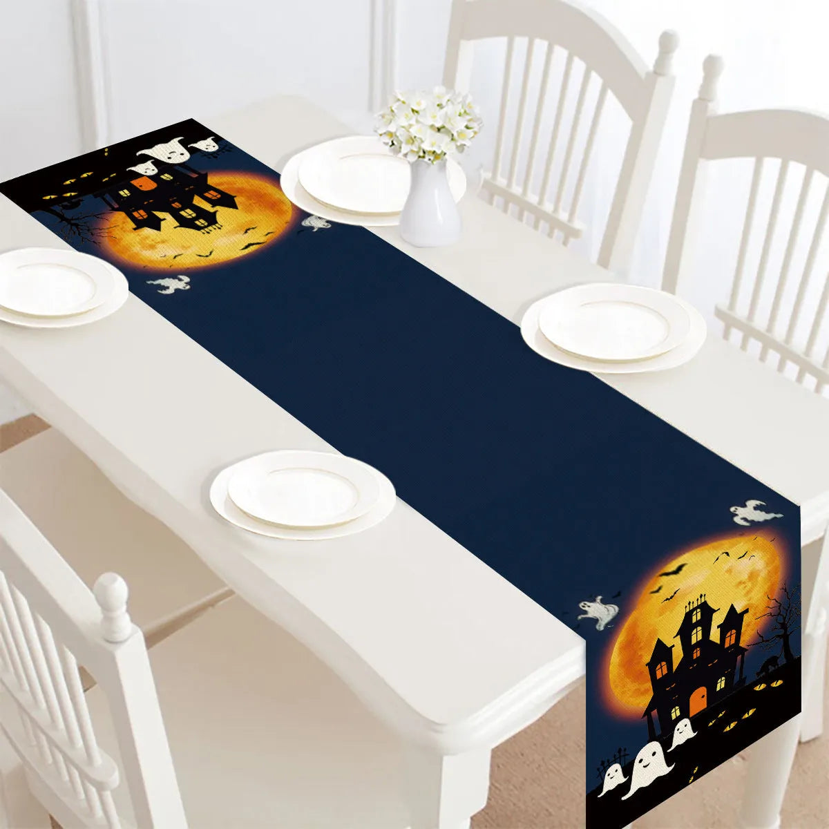 Halloween table runner single-sided bunting polyester linen-look fabric 30x182cm digital print
