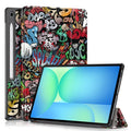 Samsung Tab S10 FE Plus 13 inch protective tablet case in black with built-in bracket stand open on a desk