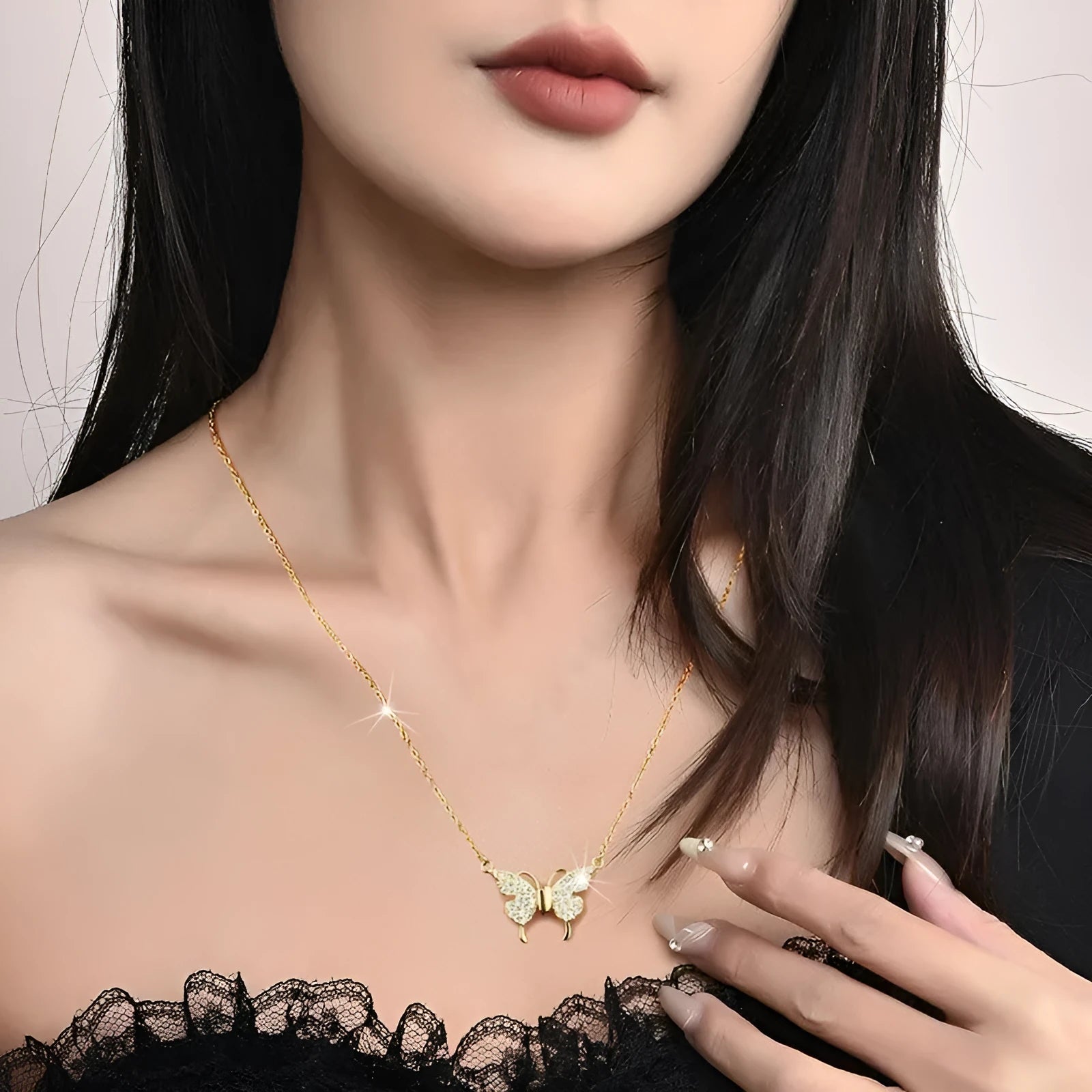 Women's titanium steel clavicle chain necklace with magnetic butterfly snap in gold and silver options