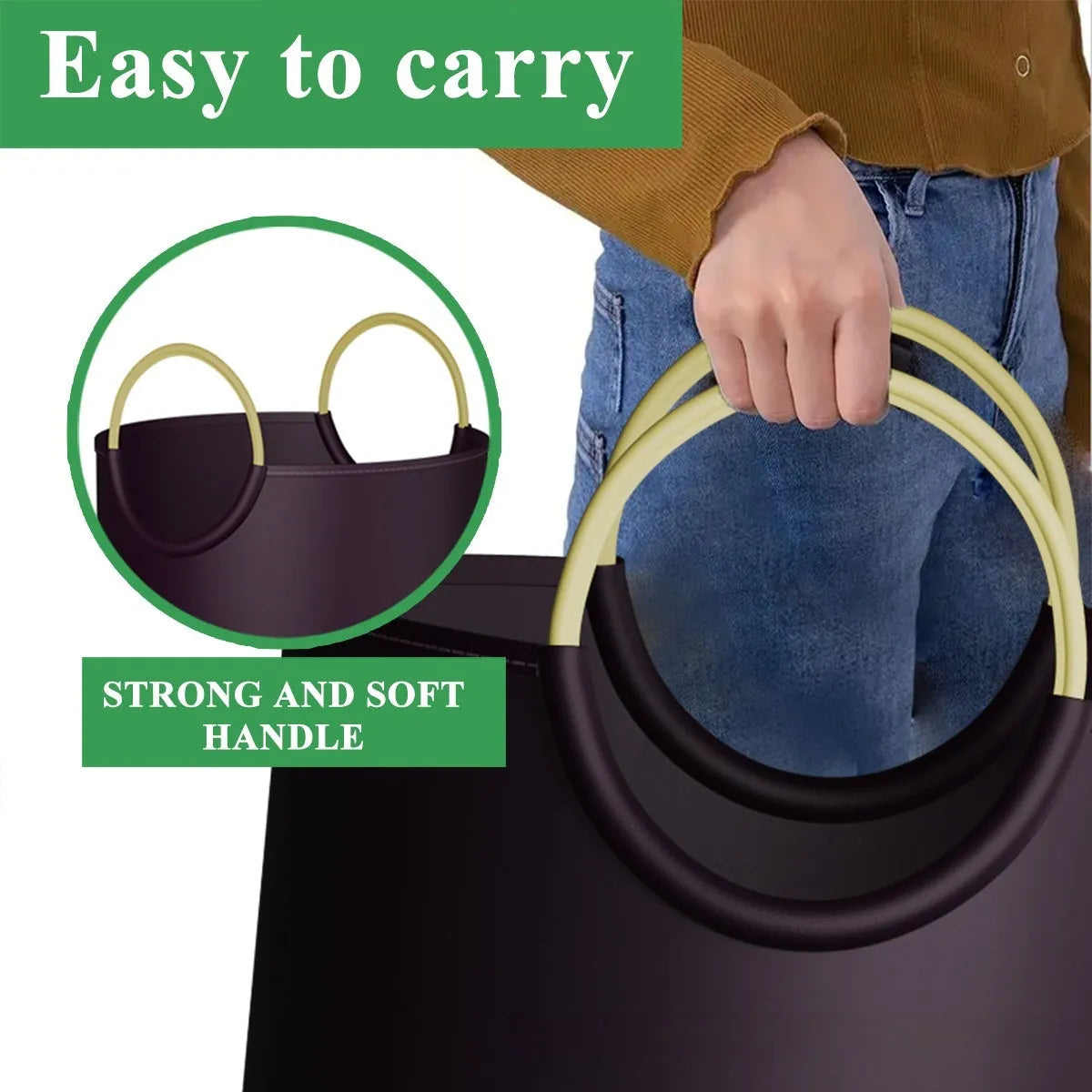 Round portable PP plastic trash can with removable bag, 38cm diameter by 72cm high.