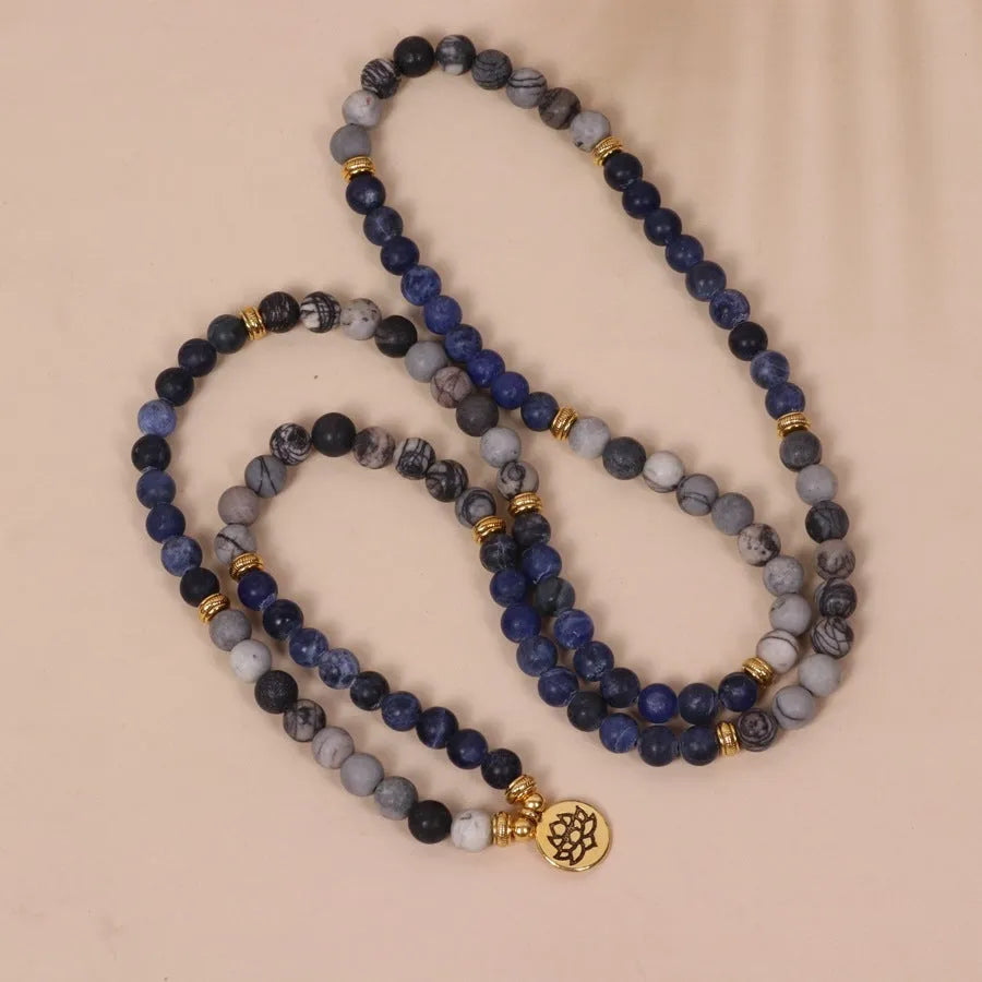 Blue patterned network stone bead multi-layer alloy bracelet natural style