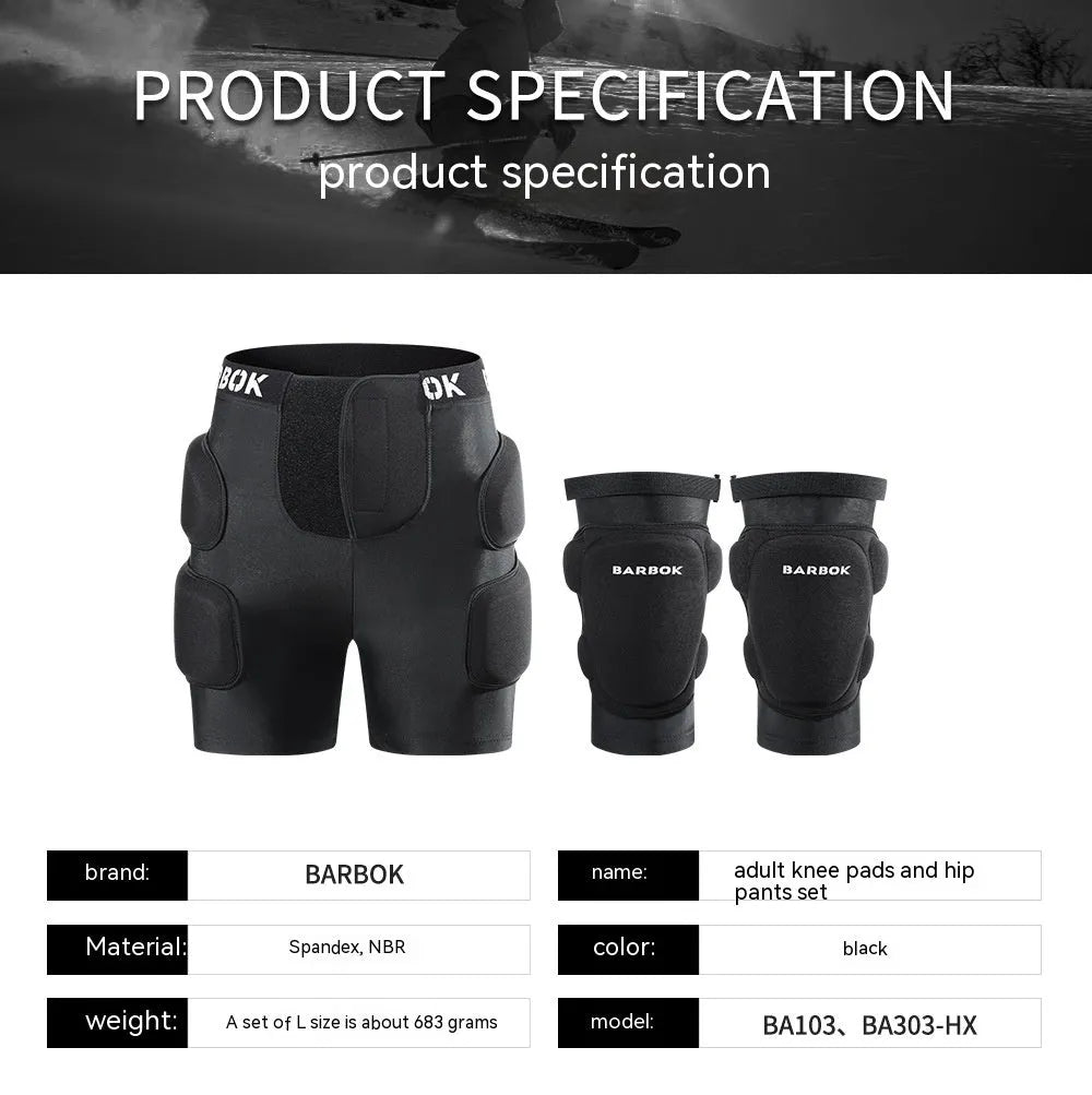 Black protective hip pad made of spandex and NBR foam for skating and skiing safety.