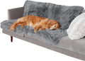 A dark grey plush waterproof dog cushion with a double-layer thickened design, shown in a Large size.