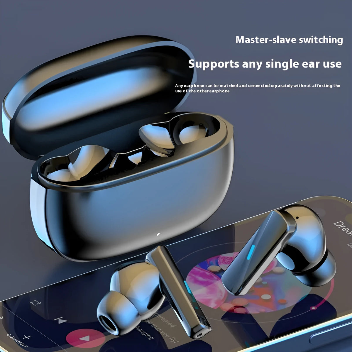 Wireless in-ear ANC Bluetooth headset in black or white with PC ABS housing and 10 metre range